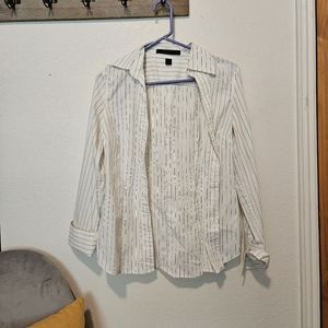 Express Design Studios Button Down Shirt. Black and White Pinstripe. Medium.